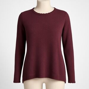 Elle Y2K Lace‎ Back Sweater Size M Maroon Bow Coquette Scalloped Edge Romantic